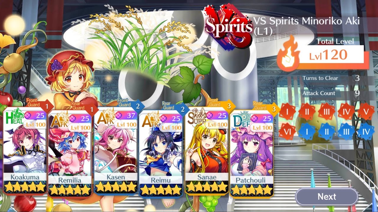 VsL1 Minoriko Divergent Spirits - lvl 120 3t clear