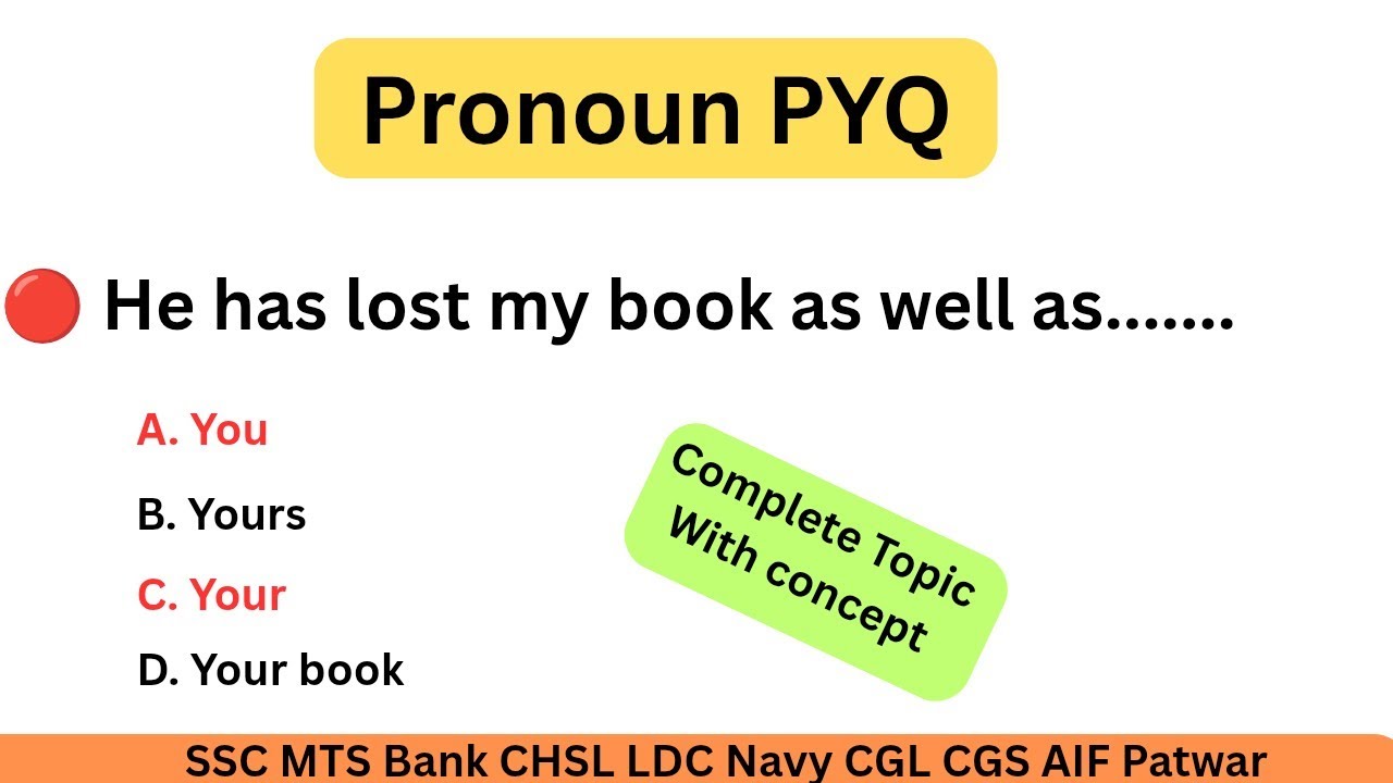 Complete Pronoun With Concept. Pronoun PYQ. Pronoun Quiz. Pronoun Questions. Types of pronoun