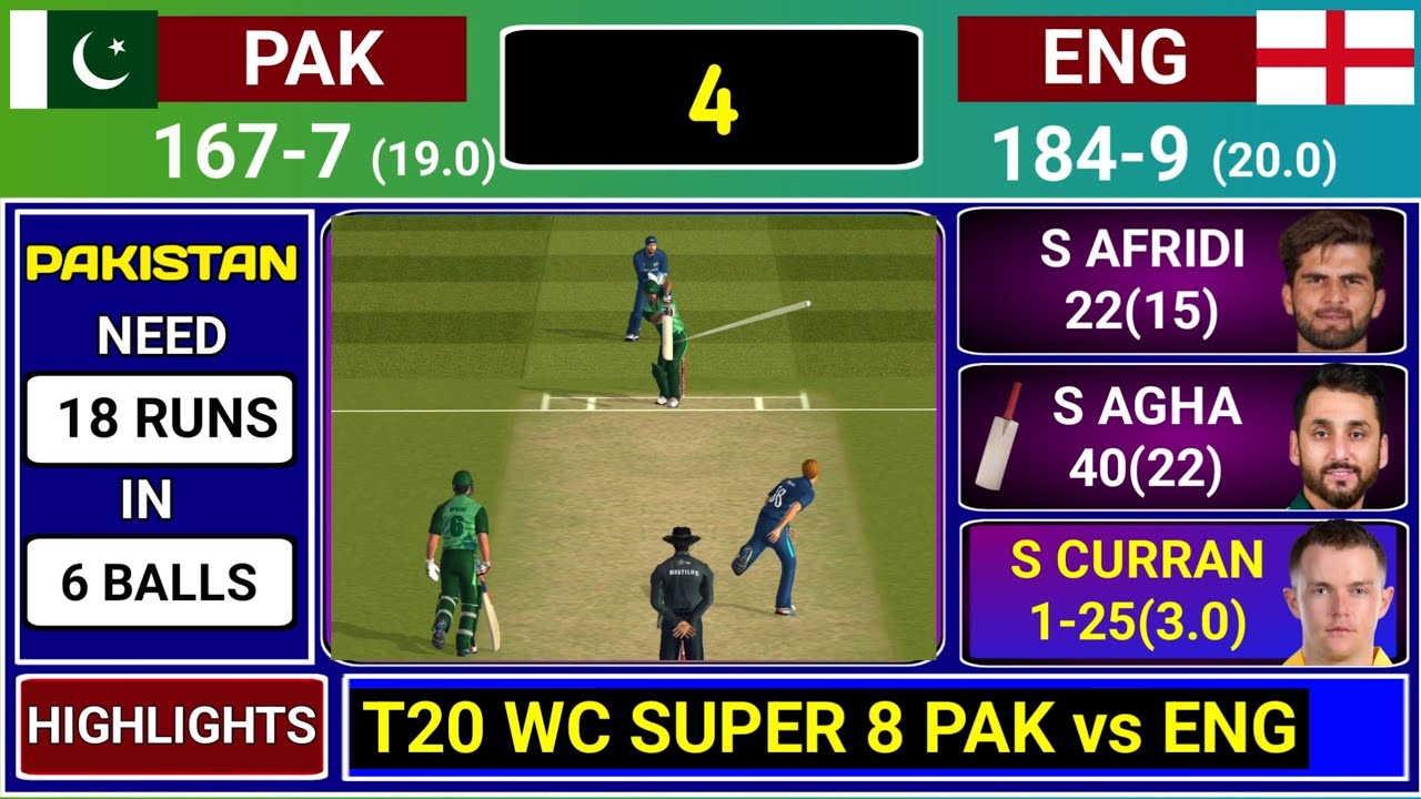 Pakistan Vs England T20 World Cup Super 8 Match Score & Commentary | PAK vs ENG Last Over Highlights