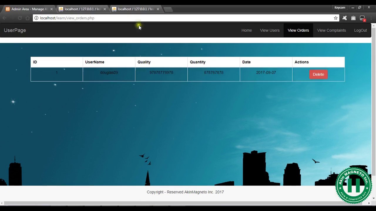 5   Creating the Manage Complaints PHP Script, creating successful connection to database, displayin