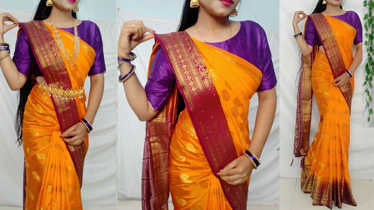 How to wear Stone work saree perfect/Silk saree drape easy way/Saree wearing/draping @Saundaryaa