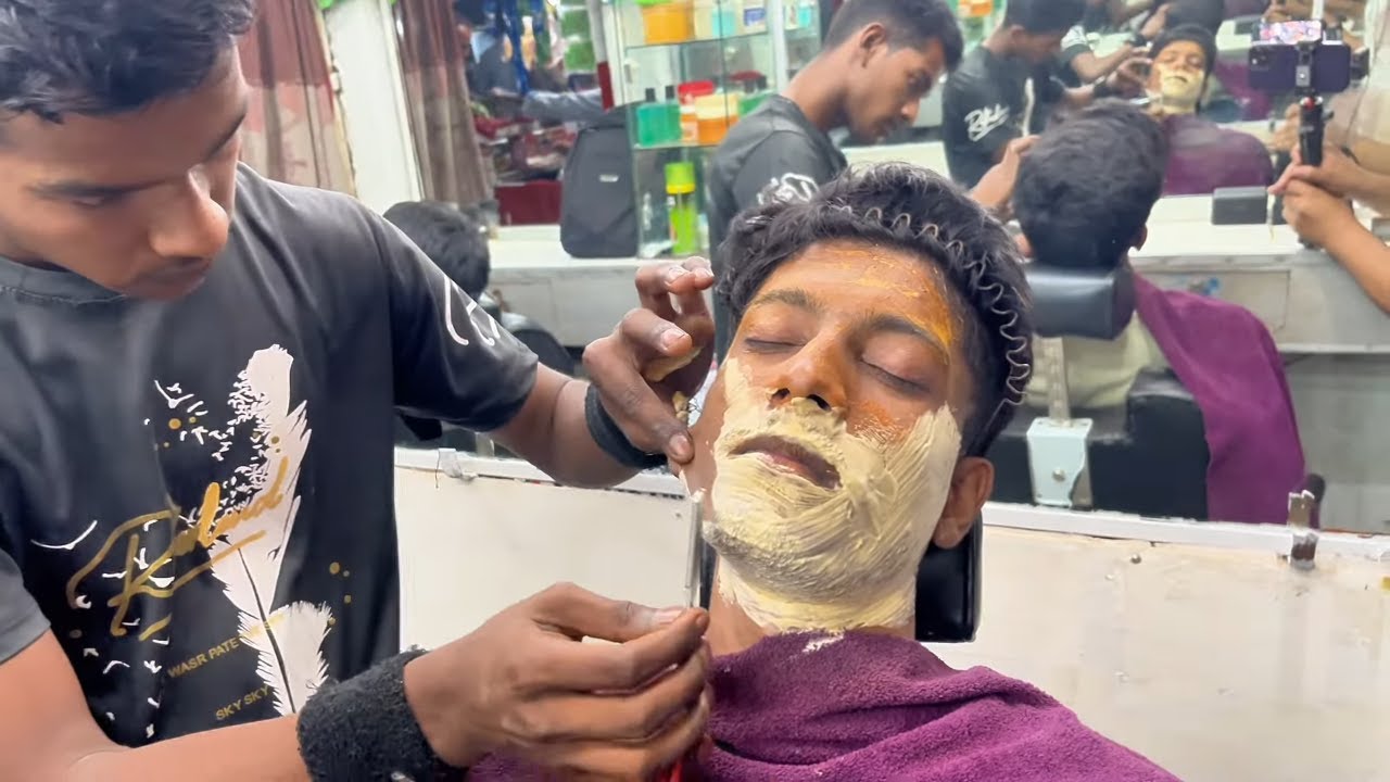 Master Barber’s Smooth Beard Shave & Rejuvenating Facial Massage to My Friend 🪒Old-School Perfection