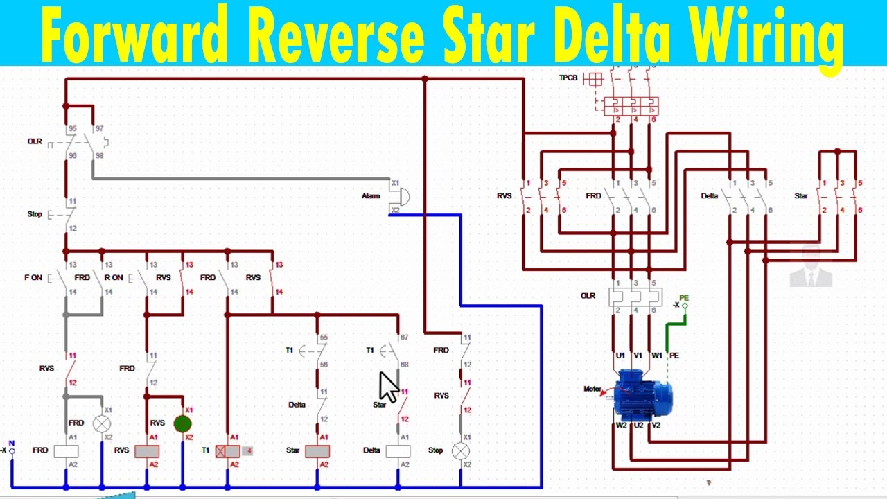 FORWARD REVERSE STAR DELTA STARTER CONTROL WIRING CONNECTION DIAGRAM | STAR DELTA FORWARD REVERSE