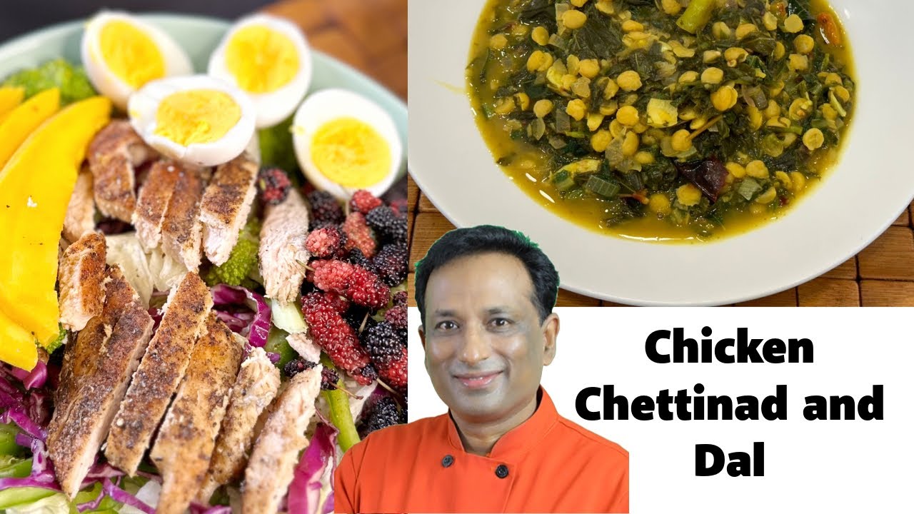 Spicy Chettinad Chicken (Dry) with 3 Leafy Greens & Dal | High-Protein Veggie Feast