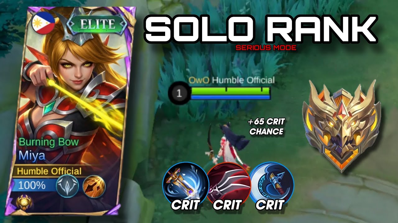 SERIOUS MODE ON😱🔥 SOLO RANK MIYA IN MYTHICAL GLORY - Mobile Legends 