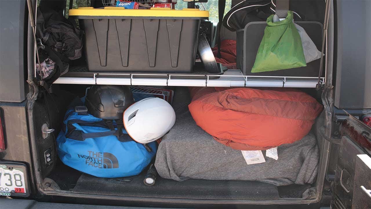 Ugly DIY shelf in the Wrangler