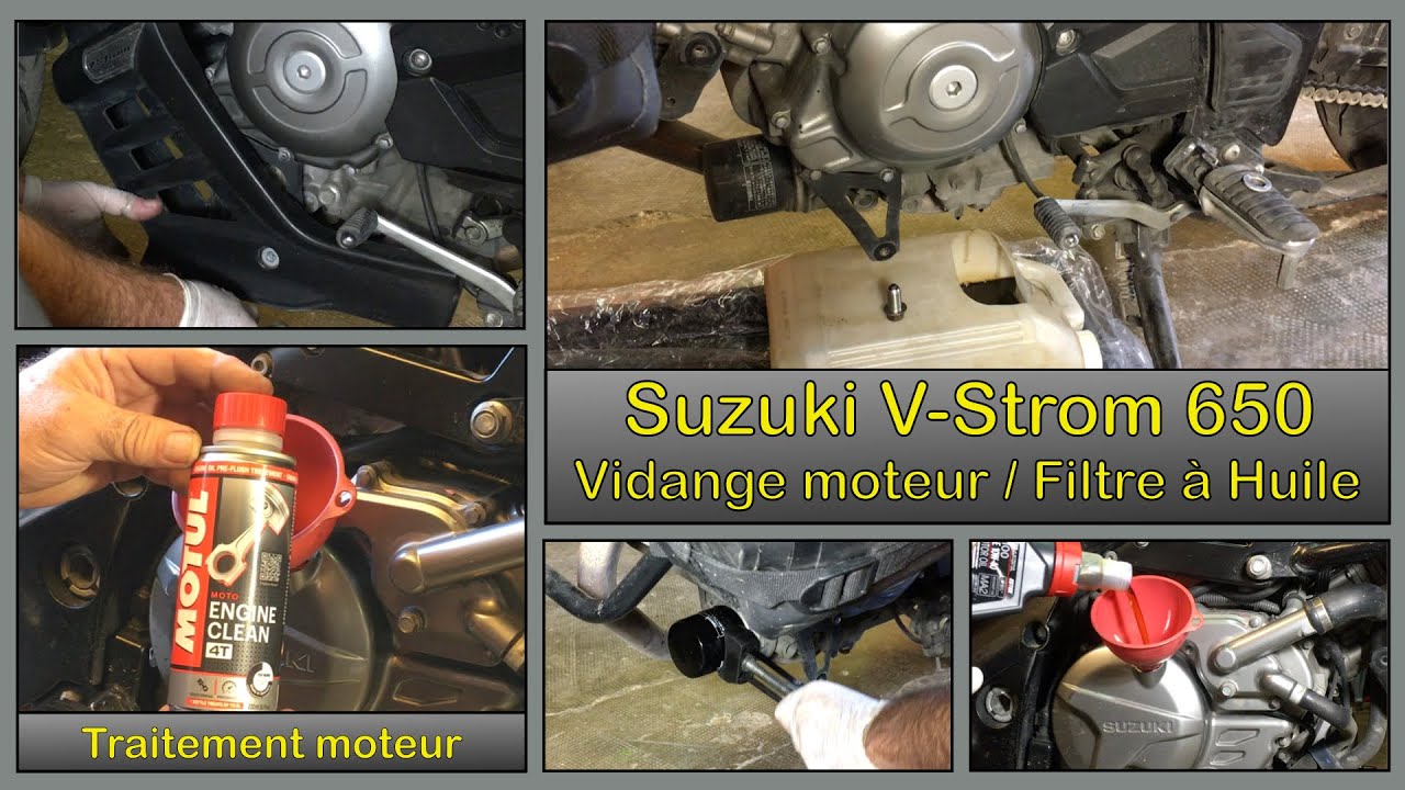 Vidange moteur, remplacement du filtre à huile, traitement moteur Suzuki Vstrom