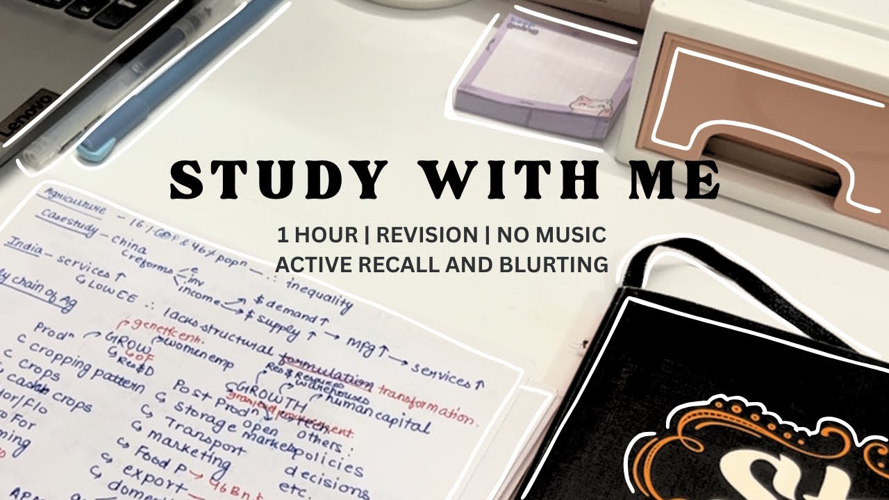 1 HOUR STUDY WITH ME 🍓🍄 | no music | active recall and blurt revision 