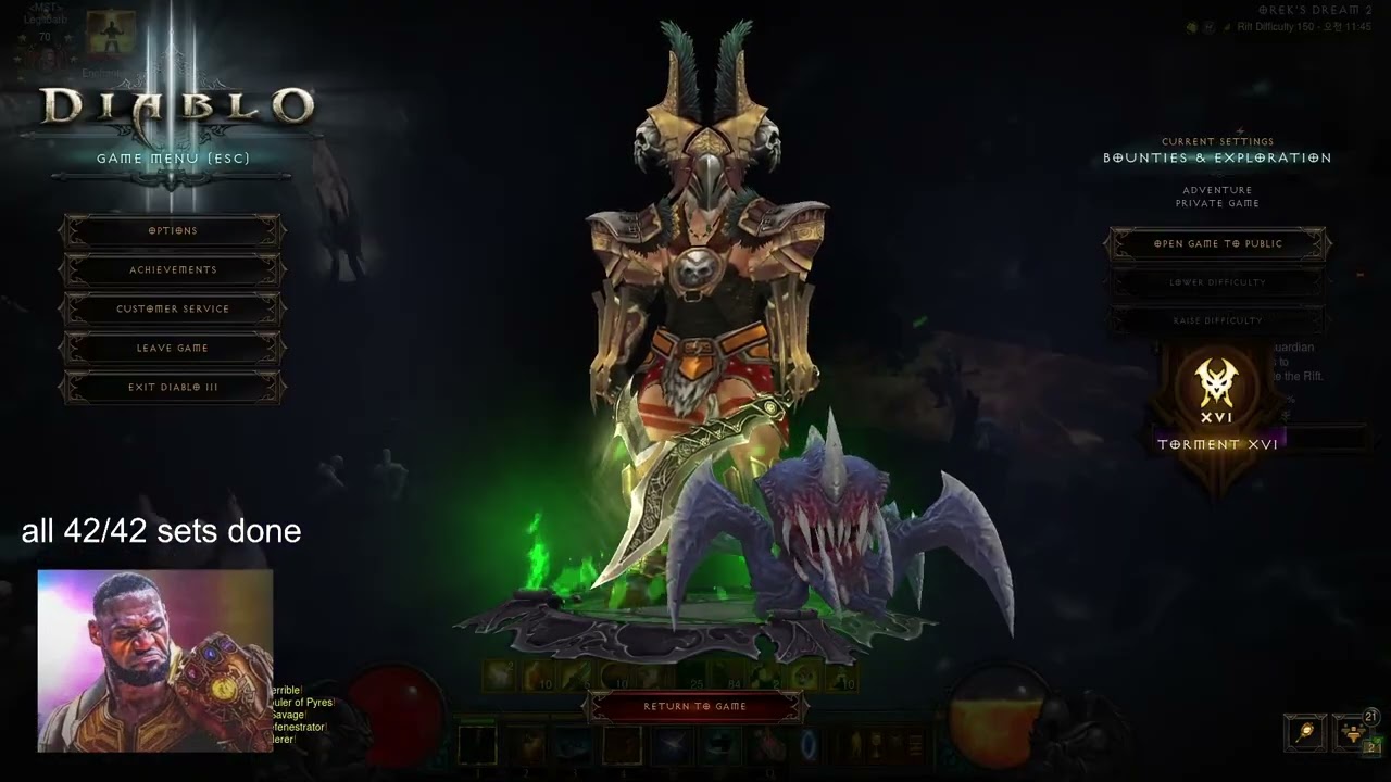 Diablo3 Season 30 Might of Earth Barb 150 rank 1 world 6:00 min (all 42/42 set done)