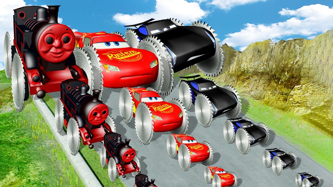 Big & Small McQueen & Thomas vs Spider Train Downhill Race – BeamNG.drive