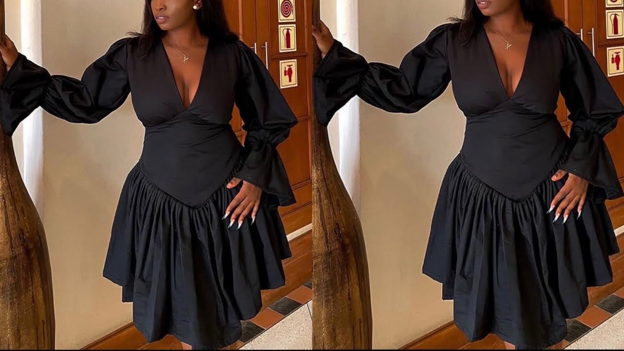 How To Cut And Sew Sew This Dress With Basque Waist Line/Cutting And Stitching Tutorial.