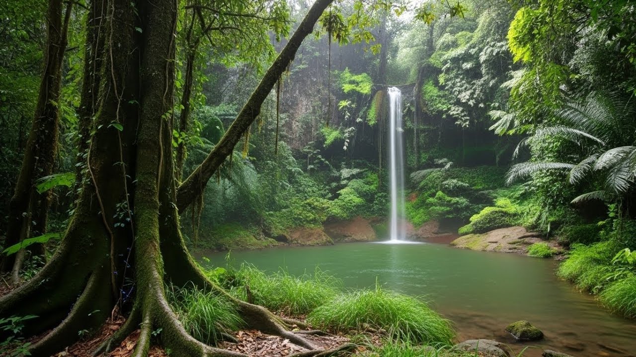 Calming Deep Forest Waterfall Sounds  Healing Nature ASMR for Sleep, Meditation, Study