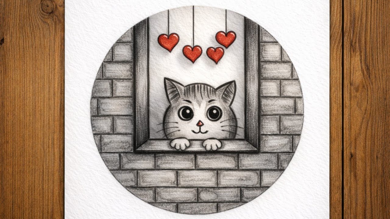 Easy Cat in Window Scenery Drawing | Pencil Sketch Step by Step for Beginners