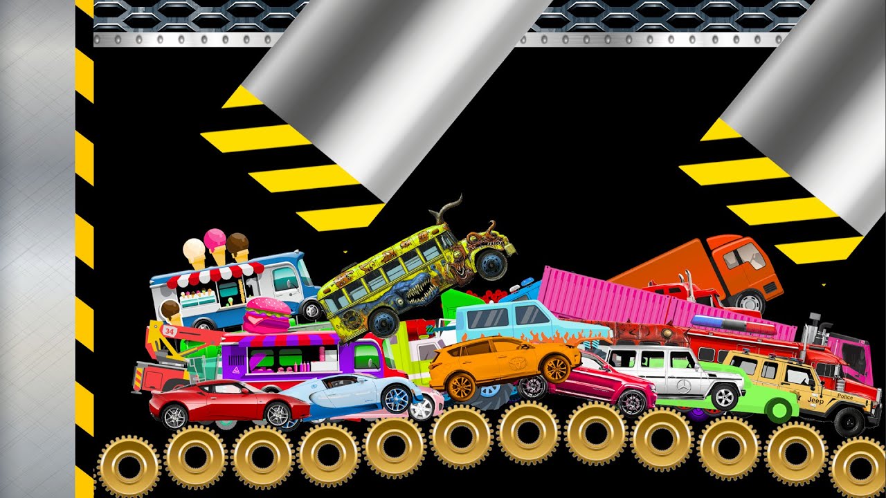 Car Truck Bus, Long Truck, Monster Bus, Rescue Car & Tractor Survival Race - Marble Ragdoll Battle