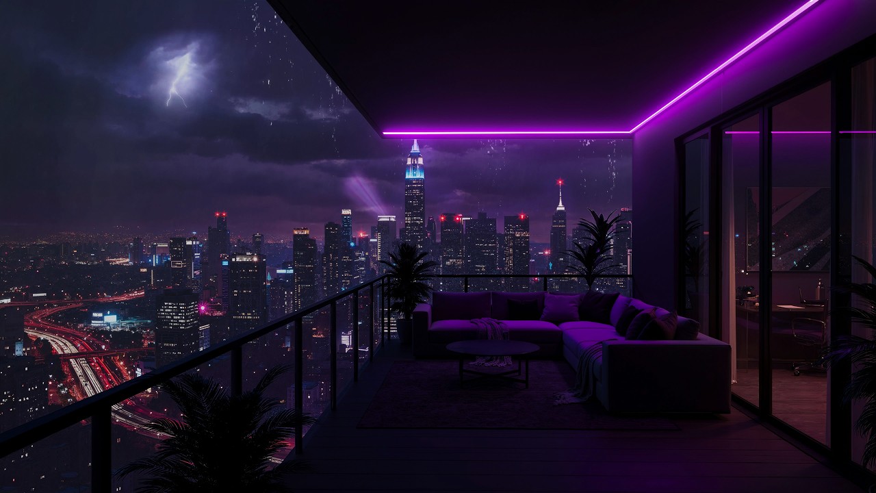 Stormy City Penthouse Night ⛈️ Thunder, Rain & Soft Piano Music for Deep Sleep