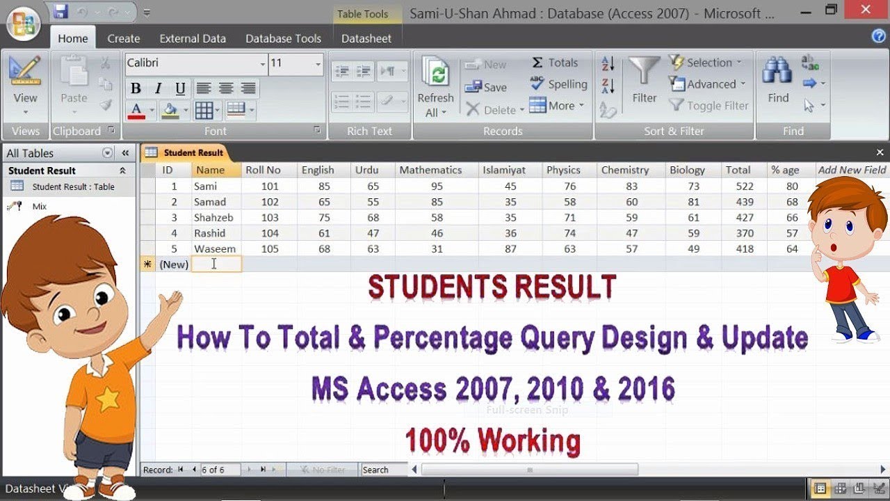 How to Total & Percentage | Query Design & Update | MS Access 2007 | 100% Working