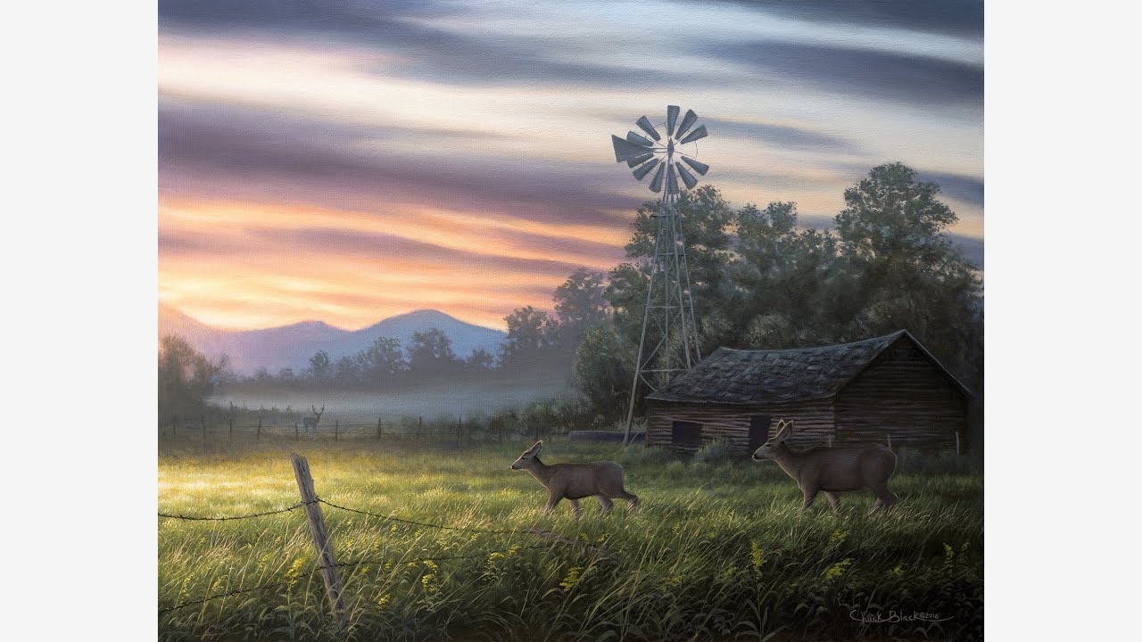 Landscape Painting Time-lapse | Sunset on the Farm