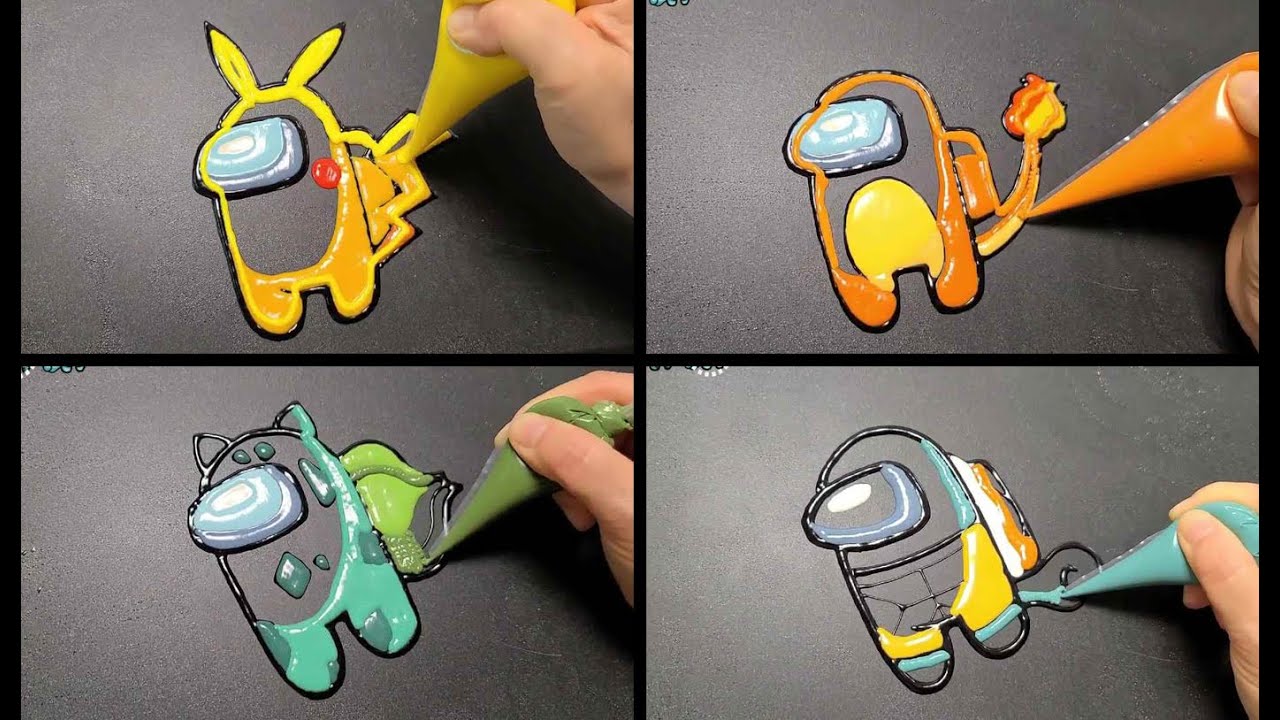 Among us Pancake Art(Pokemon Version), Pikachu, Charmander, Bulbasaur, Squirtle, Pancake Challenge