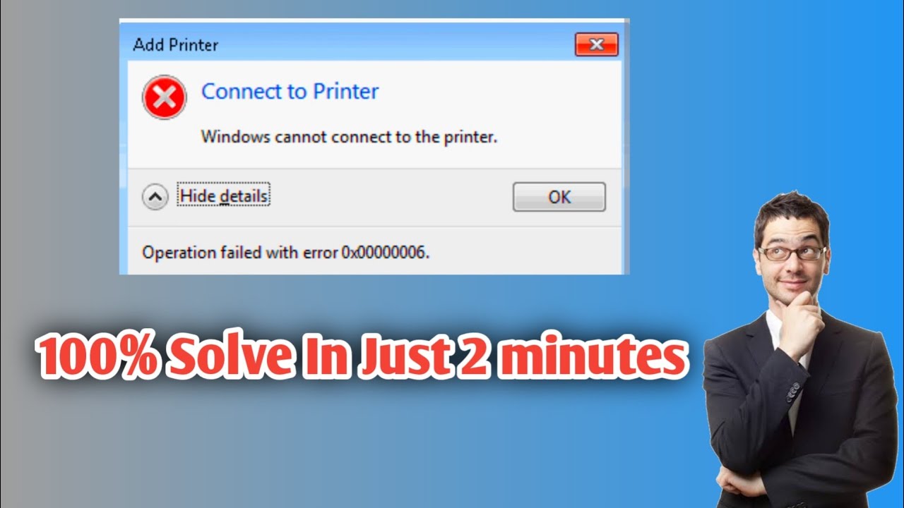 Windows cannot to the Printer | Operation failed with errro 0x00006. | Share printer not Connecting