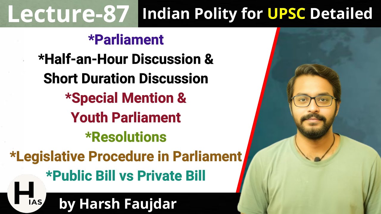 L87: Resolutions, Youth Parliament, Short Duration & Legislative Procedure | Polity by Laxmikanth