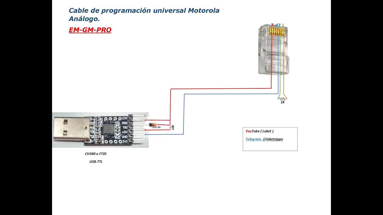 CABLE DE PROGRAMACION CASERO MOTOROLA UNIVERSAL (EM - GM - PRO) CH340 / PRO5100  / EM200 / GM300