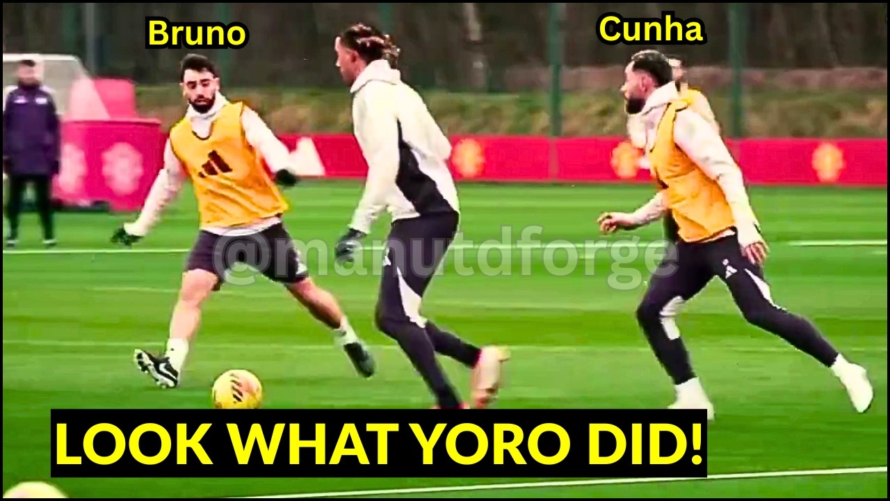 Look what Leny Yoro DID to Cunha and Bruno Fernandes in Man United training ahead Everton