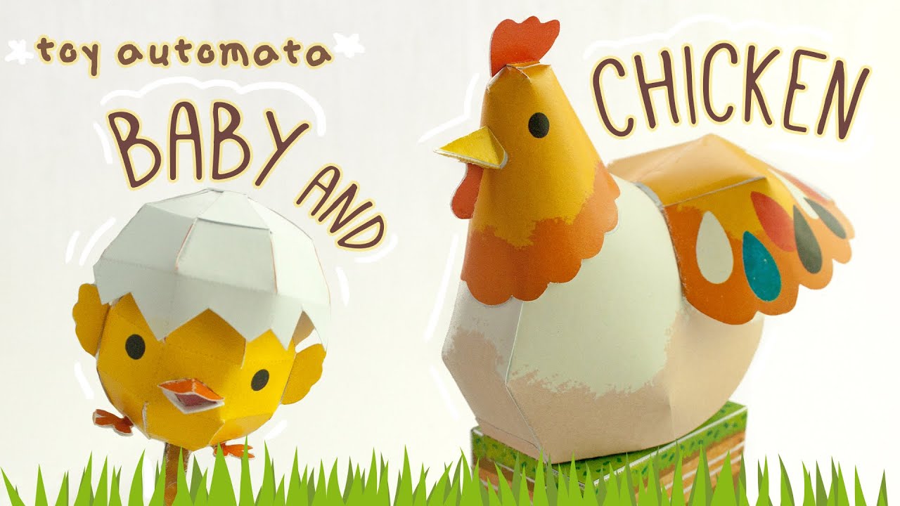 Chicken and Baby Chick Paper Automata toy (canon papercraft)