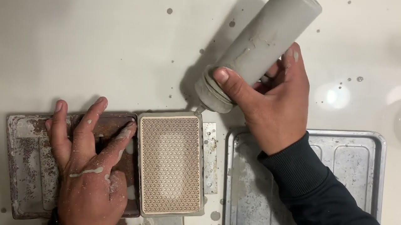 Pegado de piedra radiante de calentador, con pegamento cerámico.