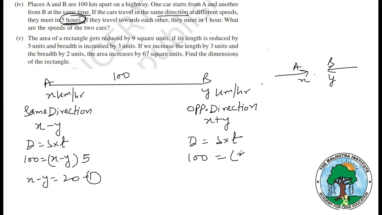 LINEAR IMPORTANT QUESTIONS CLASS 10