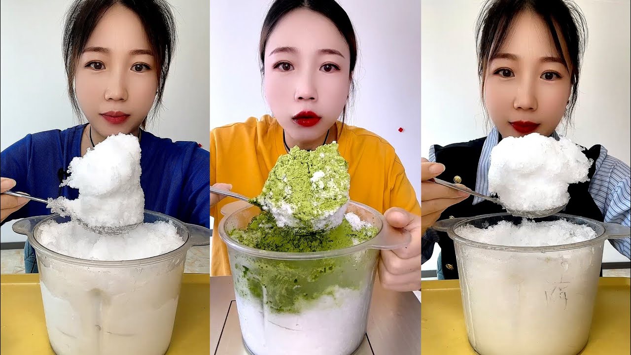 SOLO QIAN / ASMR WHITE ICE EATING / SHAVED ICE / SOFT ICE MUKBANG 