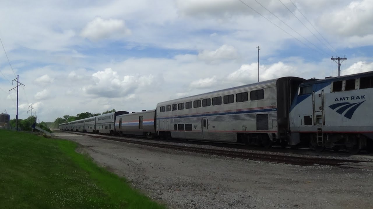Horn Show from Amtrak with Coach Between Engines and Baggage Car
