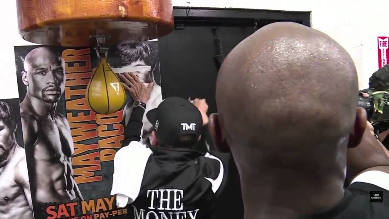 Mayweather going as fast as he can on the speed bag