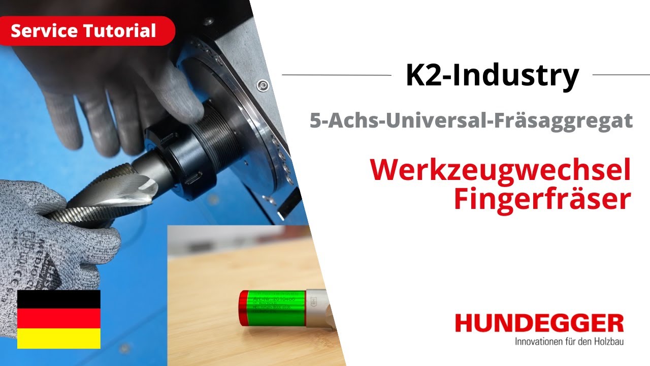 Werkzeugwechsel Fingerfr&auml;ser | 5-Achs-Aggregat | K2-Industry | Service Tutorial | Hundegger