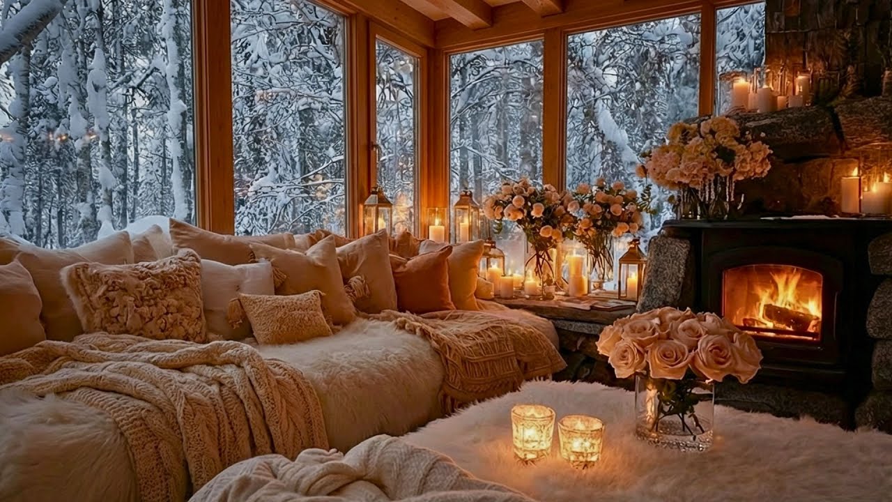 Soft Piano & Gentle Fire Sounds 🕯️ Winter Cabin Ambience for Study, Reading & Calm Focus