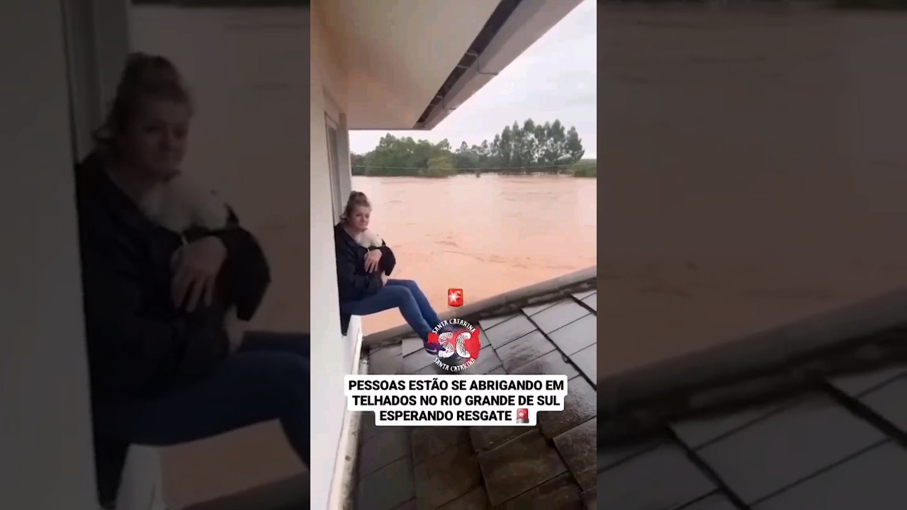 Fam&iacute;lias Ilhadas no Telhado das Casas!! Enchente no Rio Grande do Sul #enchente #noticias #chuva