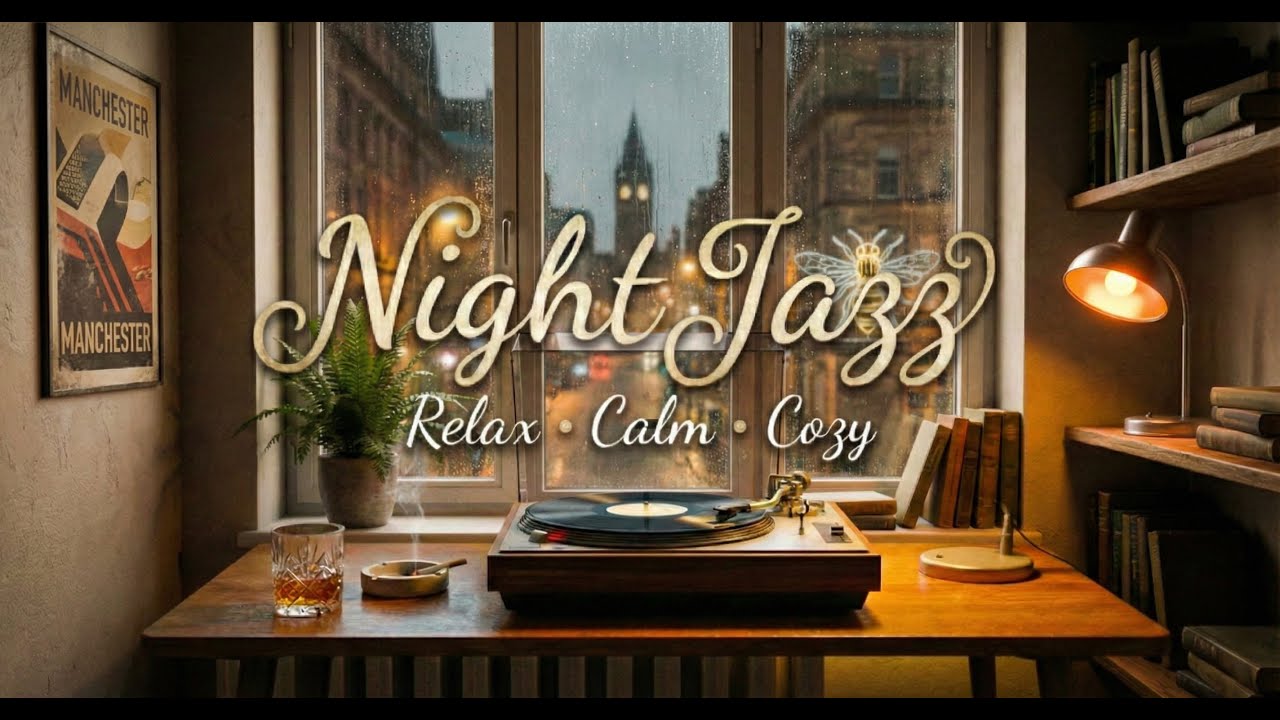 Rainy Night in Manchester - Jazz/ Retro Jazz & Rain Sounds | Relaxing Ambience for Reading