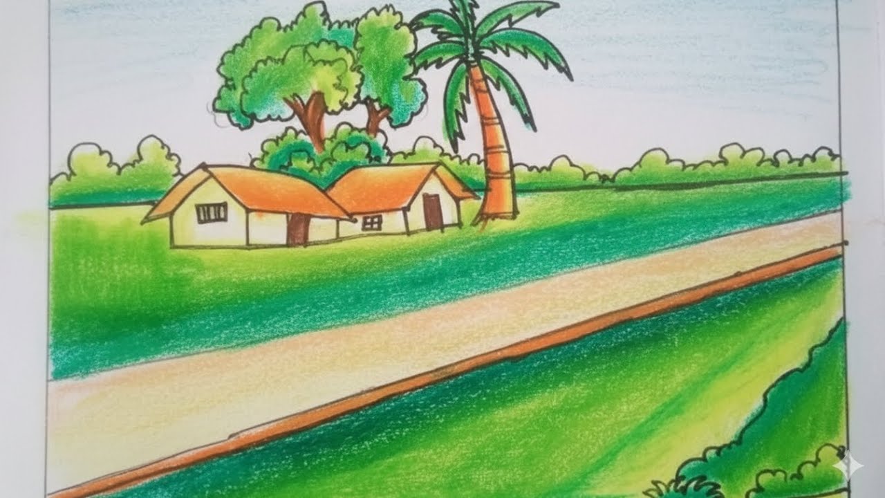 A village scenery drawing.llll , একটি গ্ৰামের পরিবেশ সুন্দর দৃশ্য অঙ্কন।।।