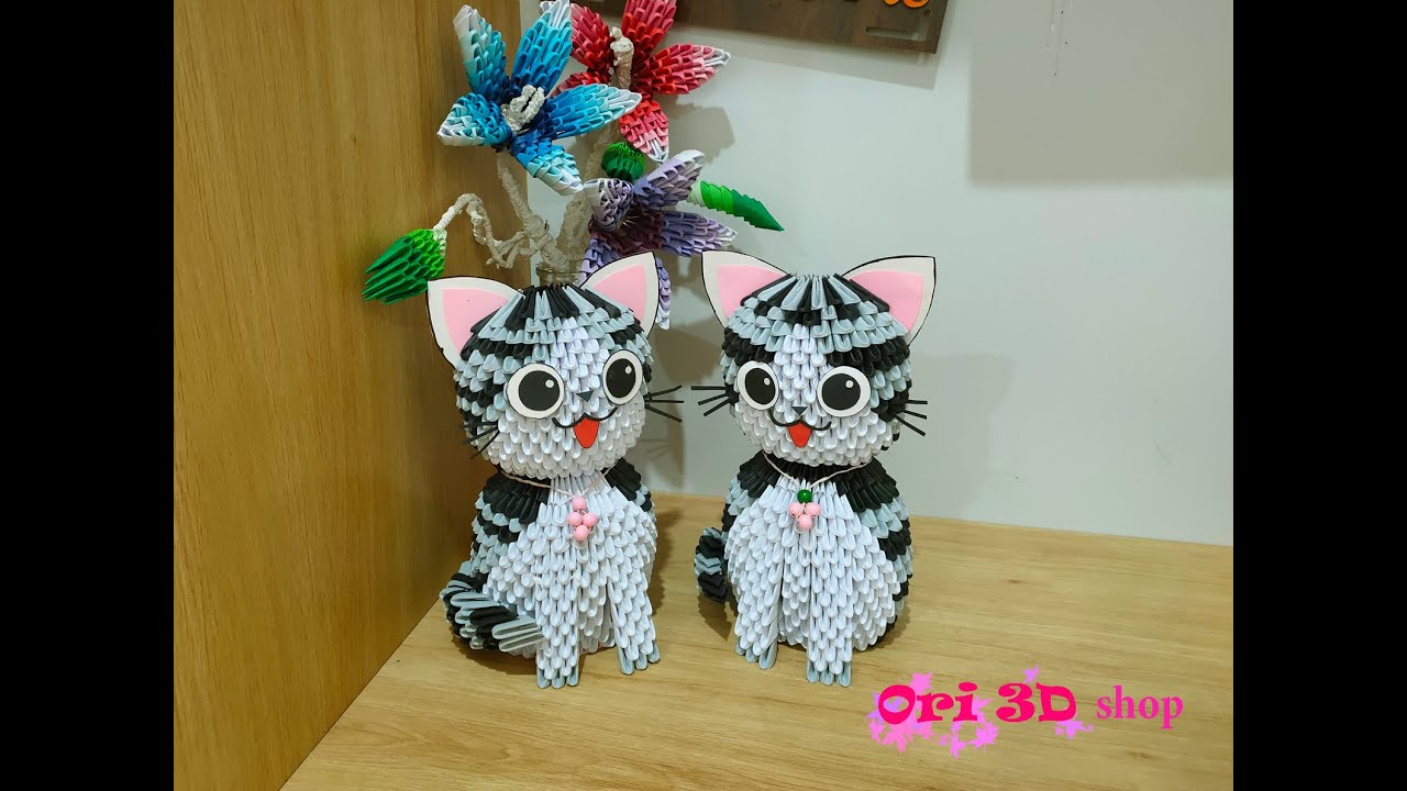 How to make a 3D Origami Cat ( Chii ) - Hướng dẫn xếp Mèo Chii Origami 3D