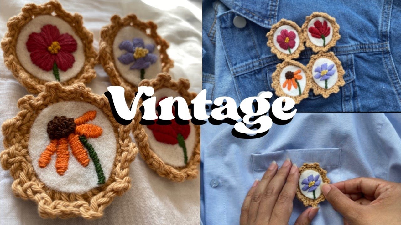 Vintage Style Crochet Brooch Tutorial! Crochet with Me/ Embroider with Me