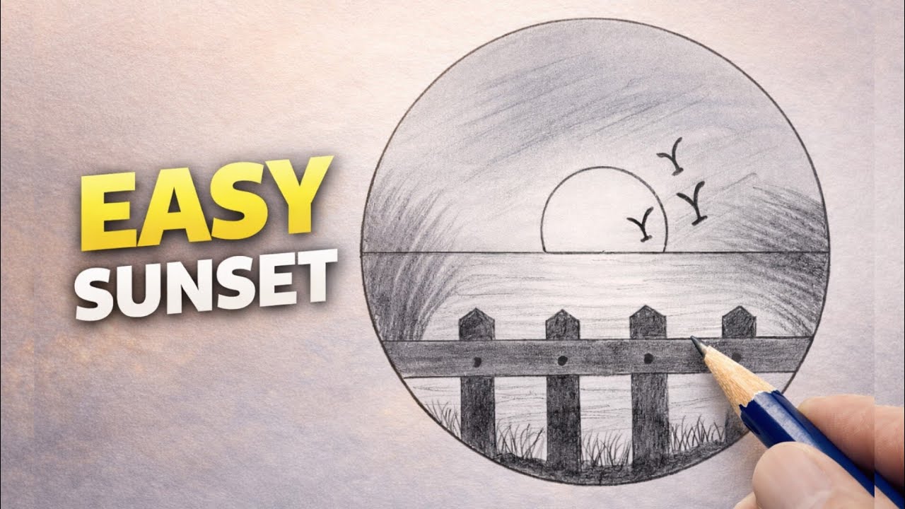 Scenery drawing With Pencil ✨/Easy Circle Scenery Drawing with colour/pencil shading drawing video 