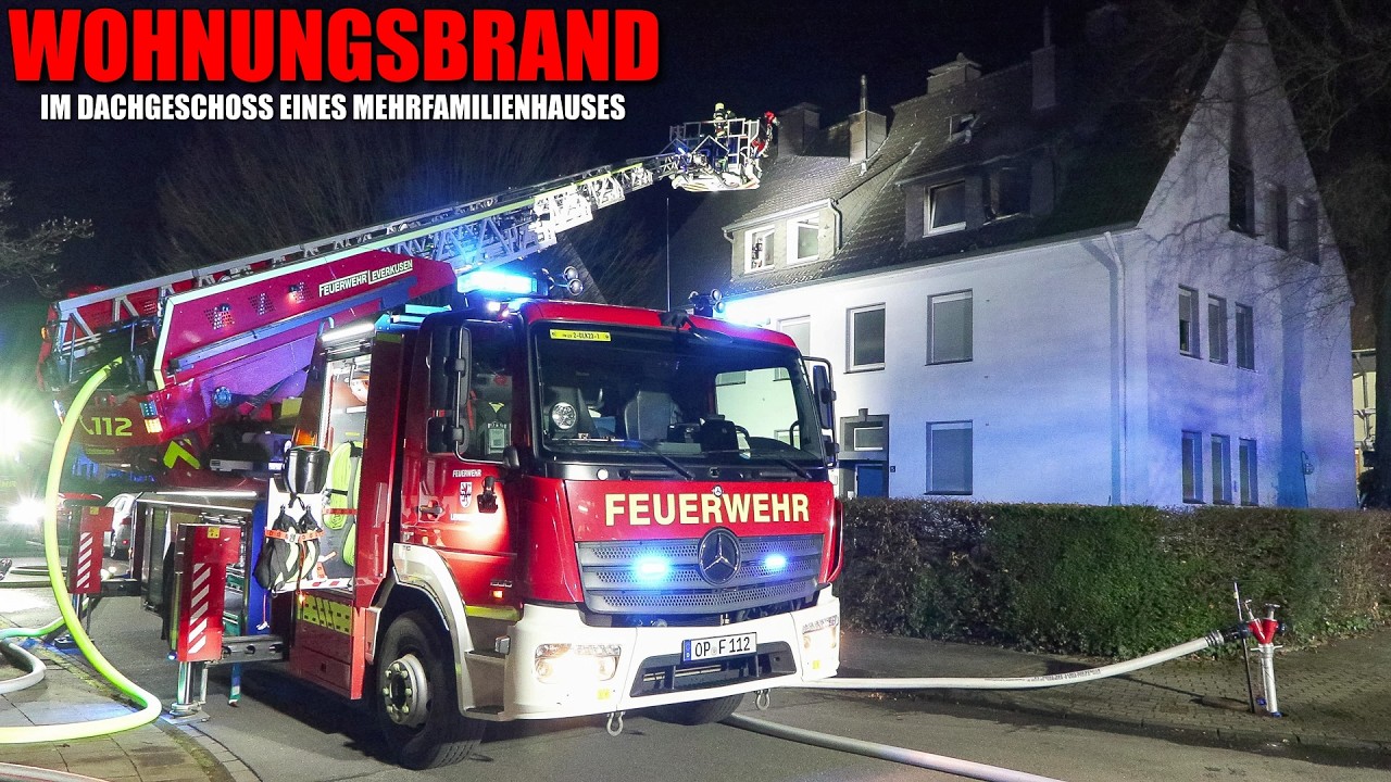 [WOHNUNGSBRAND IM DACHGESCHOSS!] - Mehrfamilienhaus zunächst unbewohnbar - Feuerwehr Leverkusen -