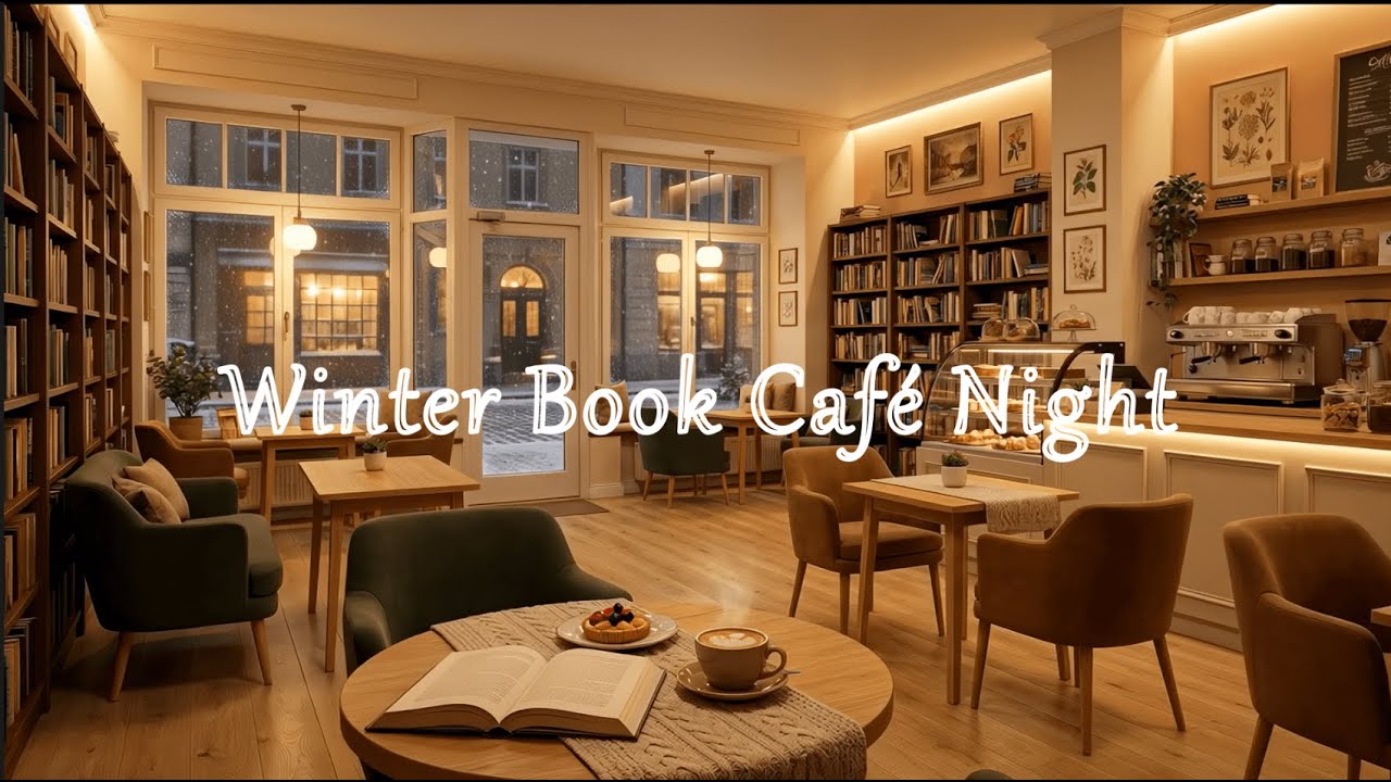 Winter Book Café at Night ❄️📚 | Cozy Jazz for Reading & Focus