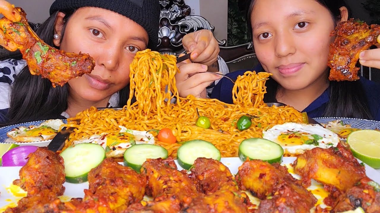 Last Mukbang Video Of This Year/Super Spicy Pork Ribs With 2xnoodles And Runny Eggs/Last Video 😢.