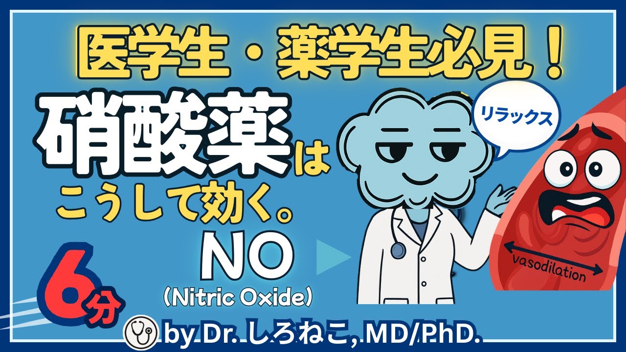 【医学生・薬学生必見！】NO (一酸化窒素)の働きと硝酸薬の仕組みを完全図解
