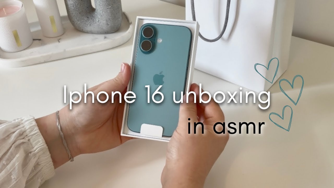 iPhone 16 aesthetic unboxing (teal🗽)in asmr (customization, accessories )