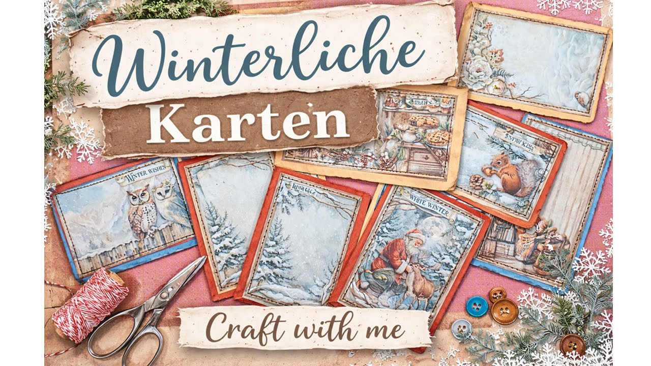 Craft with me: Winterliche Karten aus Stamperia Motiven | Nähen, Stempeln & Papiermix