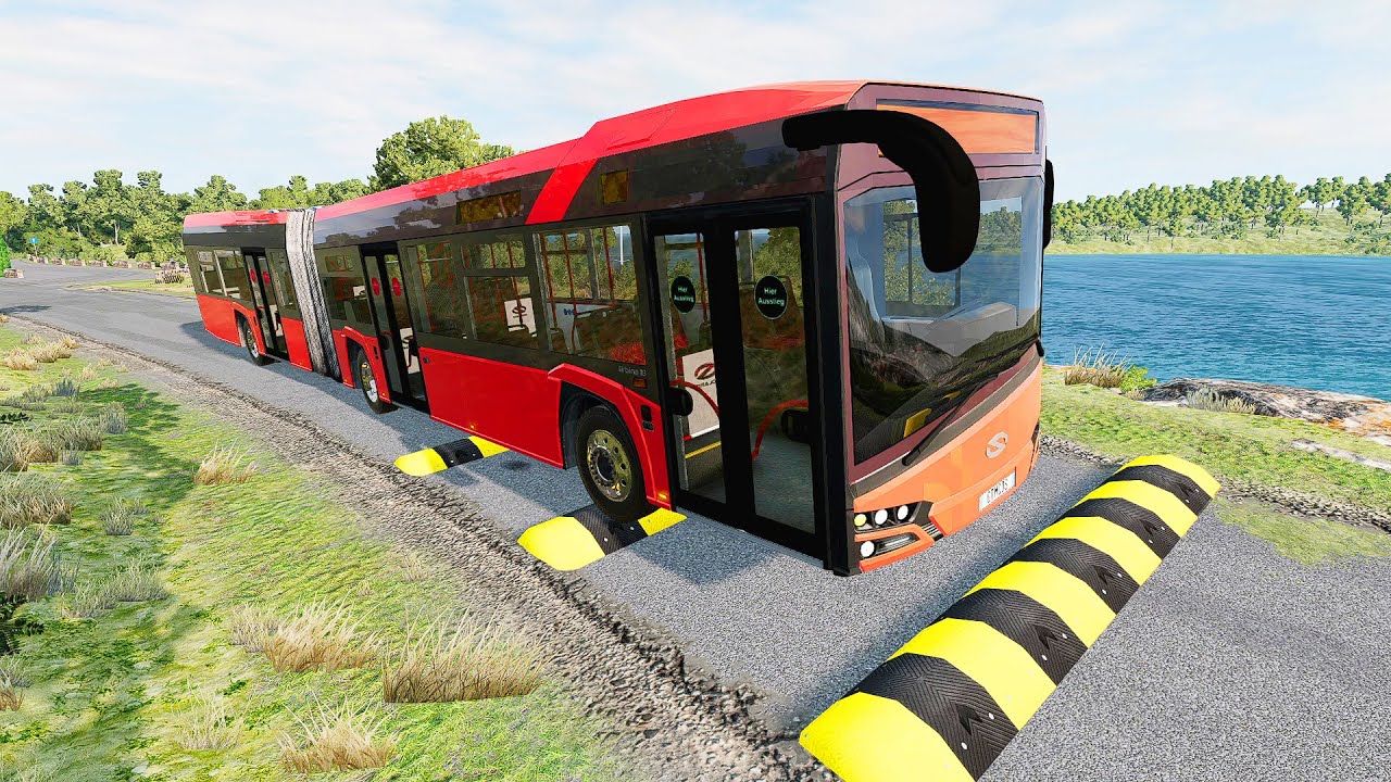 LONG BUS, TRUCKS And CARS Vs MASSIVE SPEED BUMPS - BeamNG.Drive