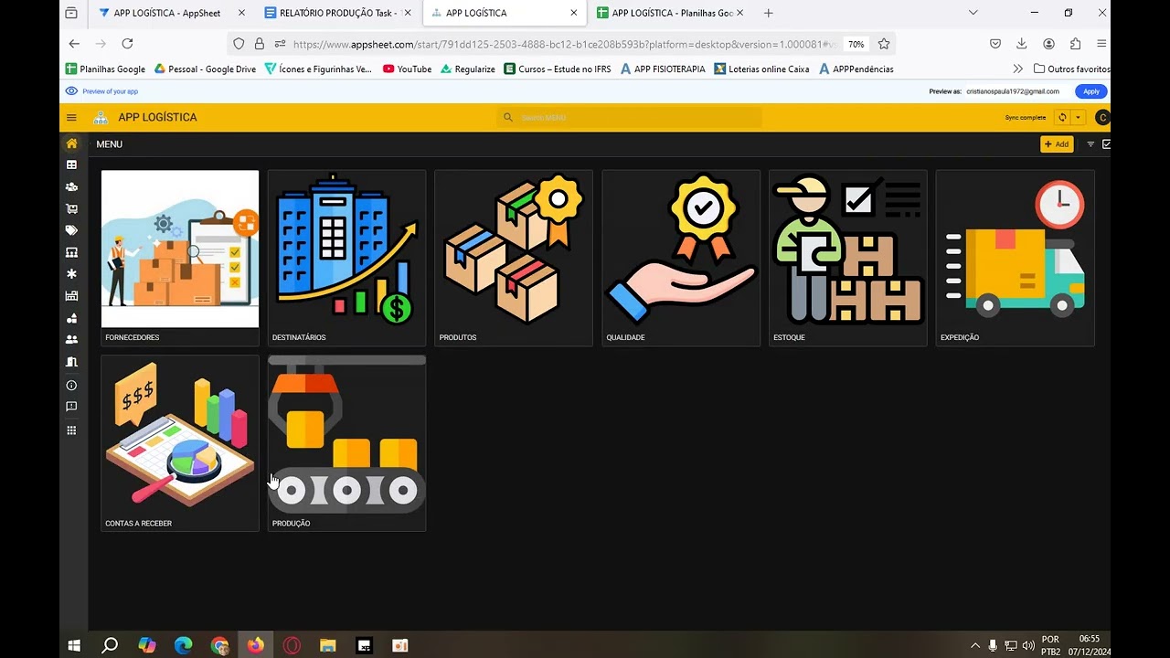 APPSHEET LOGÍSTICA PTE 2 - RELATÓRIOS, PERMISSÃO DE VISUALIZAÇÃO