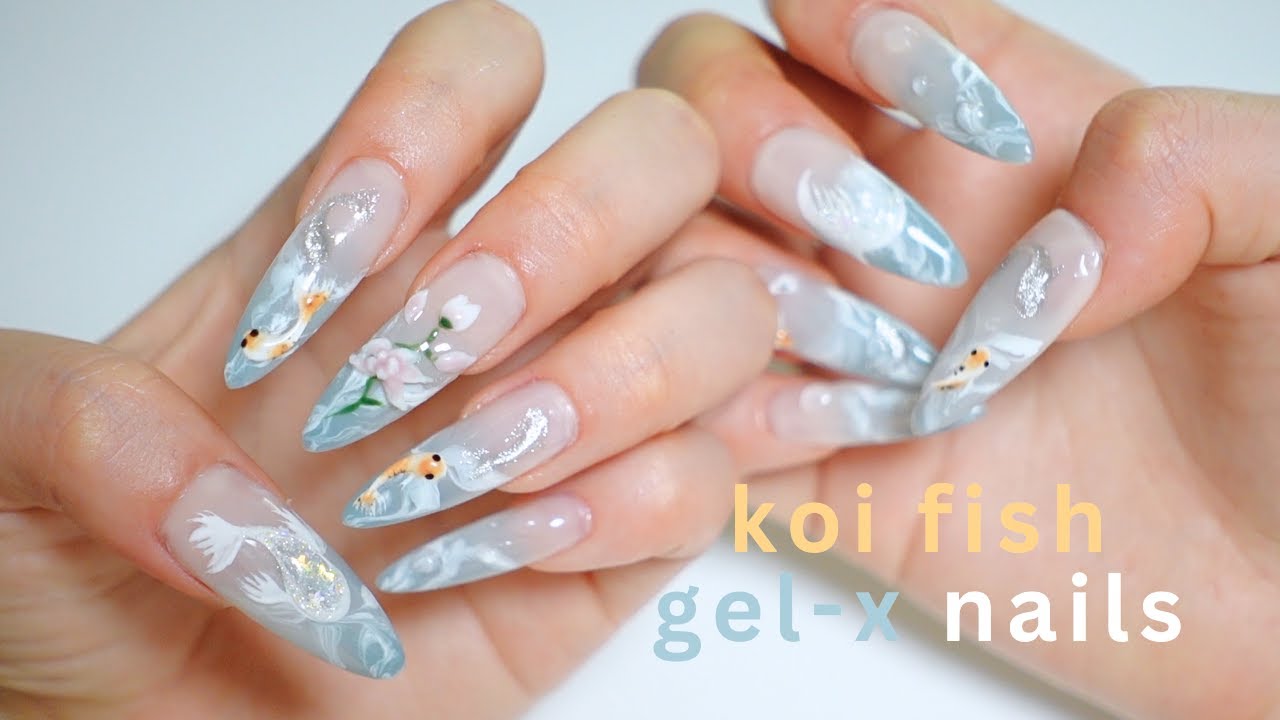 let’s try viral koi fish nail design at home!   (ASMR gel-x nail art using korean nail brands)