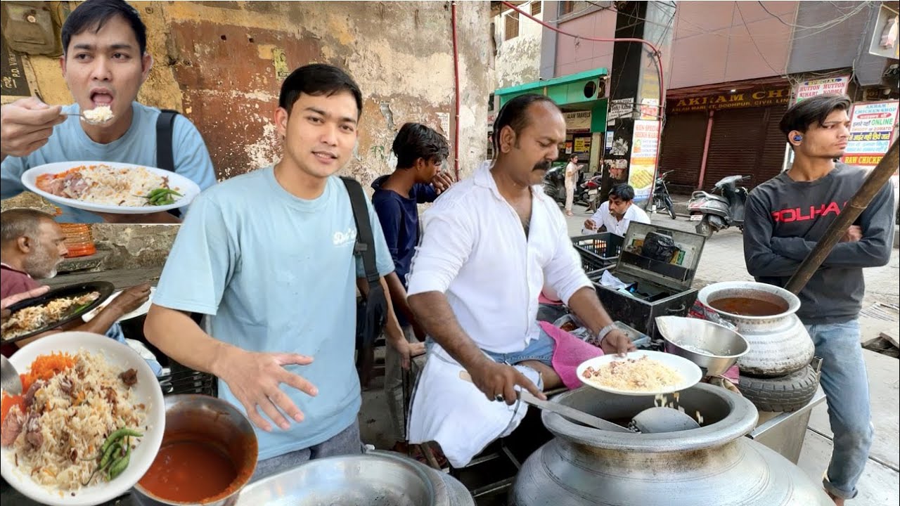 SAMPE NAMBAH TERUS MAKAN NASI DAGING PINGGIR JALANAN INDIA!NIKMAT BANGET LALAPAN CABE BEBAS AMBIL🤤🔥